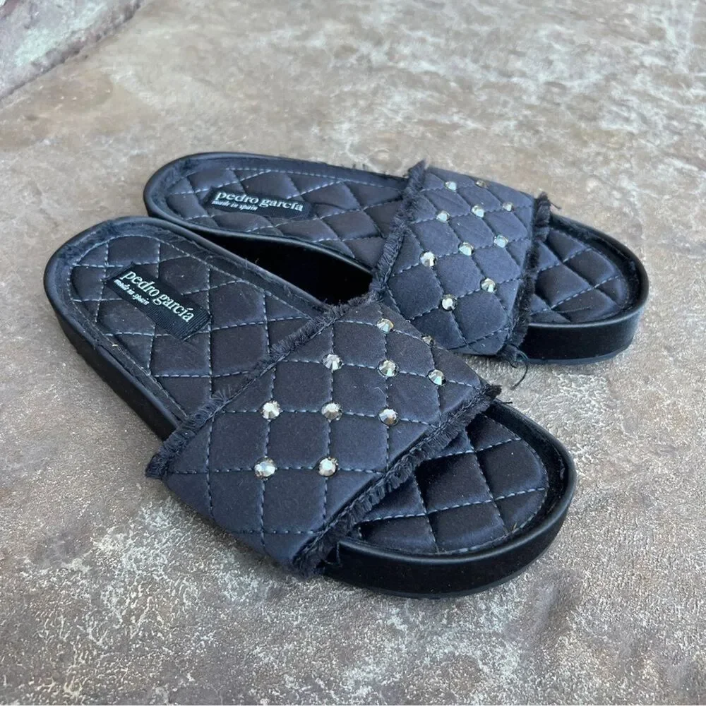 Pedro Garcia Aramis Quilted Satin Embellished Slides Sandal Sz 37